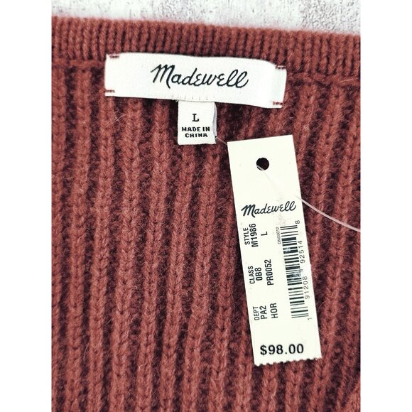 Madewell Women's Thornton Brown Ribbed V-Neck Sweater Ballon Sleeve Size L US - Picture 3 of 9